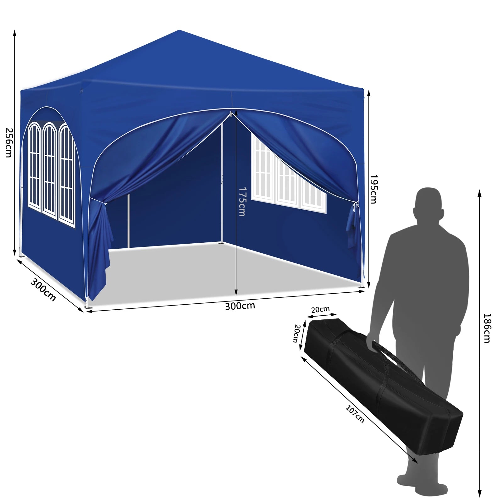 Partytent - Tent - Easy Up Partytent - Tuinpaviljoen - Pop-Up Party Tent - 3x3m - met 4 Zijwanden - Partytenten - Waterafstotende en UV-beschermde - Inklapbare – Opvouwbare - Hoogte Verstelbaar - Beige - QUORE