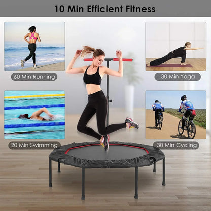 Fitness Trampoline Ø127cm – Opvouwbare Sport Trampoline met In Hoogte Verstelbare Handgreep – Indoor Trampoline voor Volwassenen en Kinderen – Ideaal voor Cardio & Training