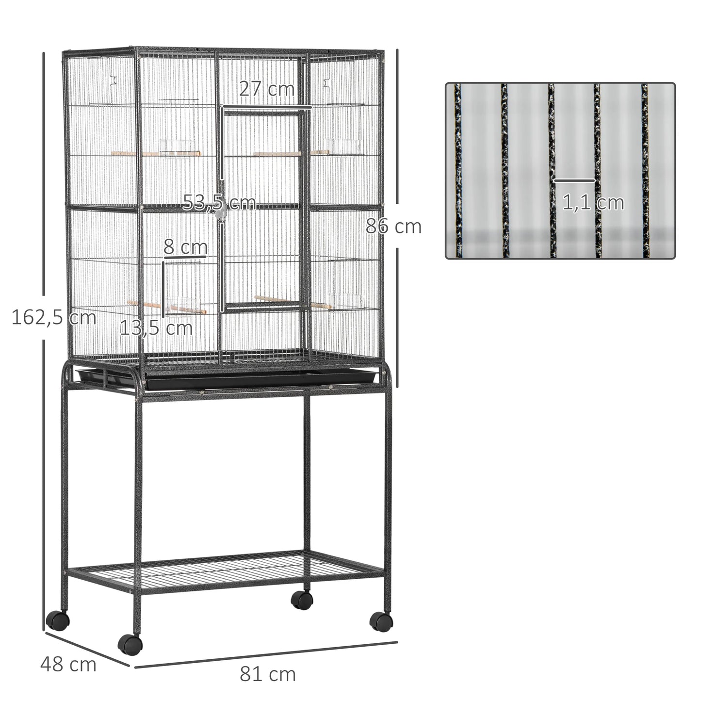Vogelkooi – Vogelkooi Groot – Vogelkooi Binnen – Kooi Parkieten – Kooi Kanaries – Stevig Metaal en Hout – Ruime Binnenafmetingen 76x46,5x86 cm