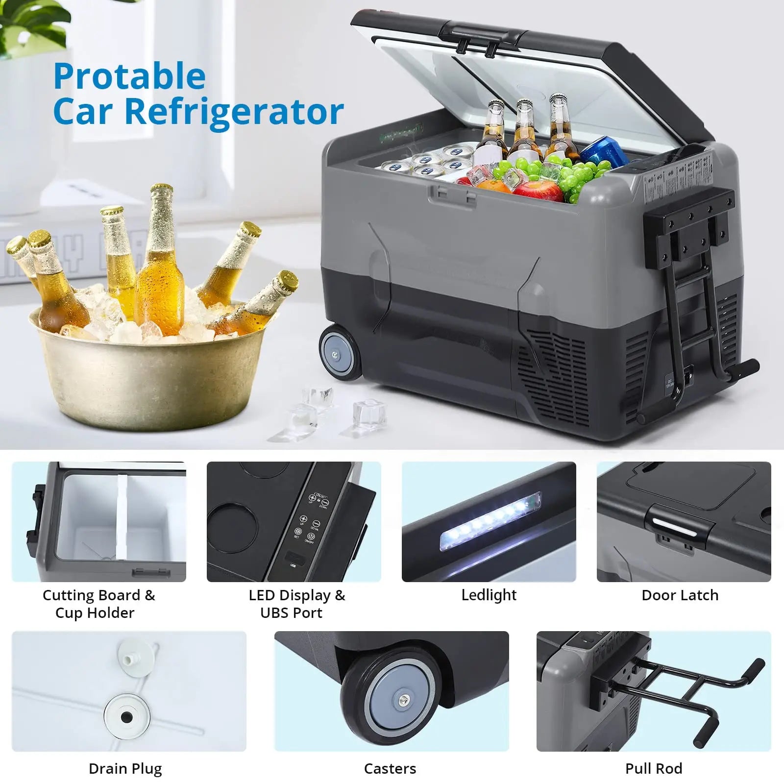 Draagbare Autokoelkast – Mobiele Koelbox – Auto Koelkast – Camping Koelkast – 35 Liter – Dual-Zone Koeling – App-Bediening - QUORE