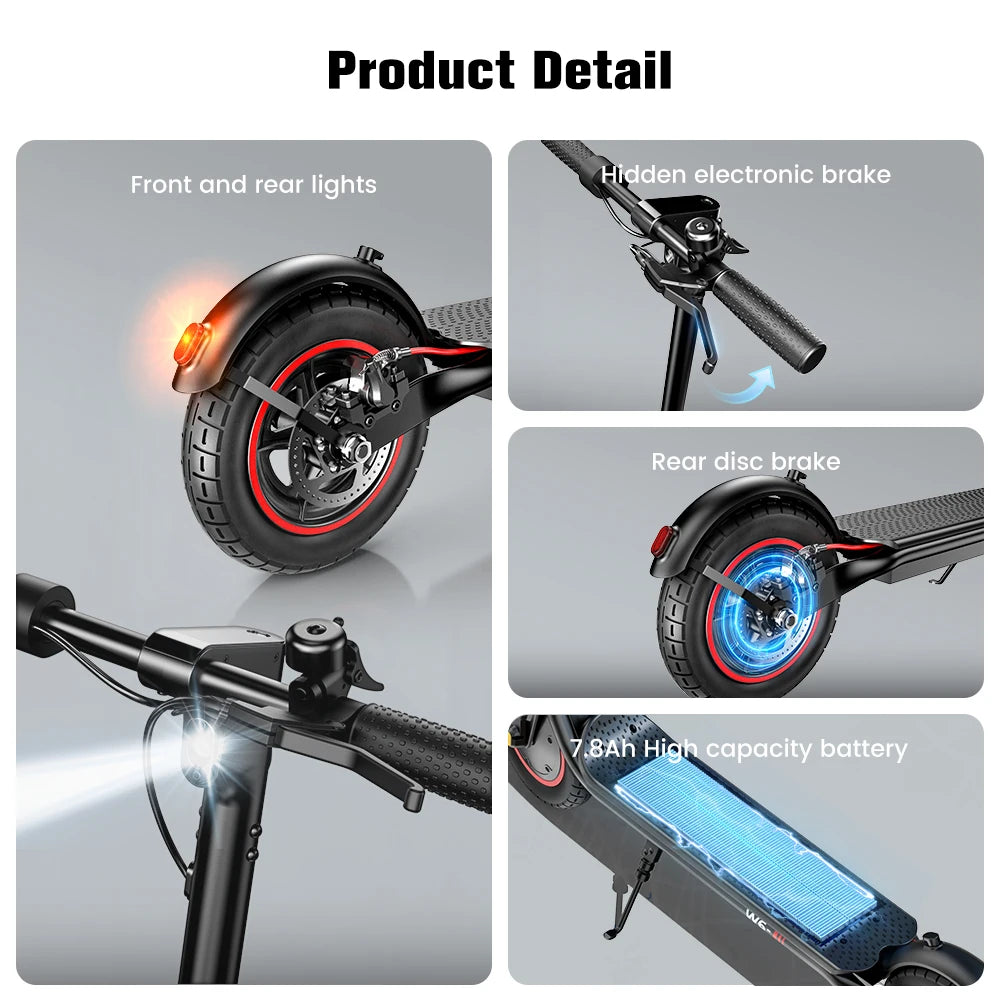 Scooter - Elektrische Step - E-Scooter - Opvouwbare - met Koplampen - Achterlichten - 36V - 10 Inch Honingraatband - 7.8Ah - 500W - 35Km/h - Zwart