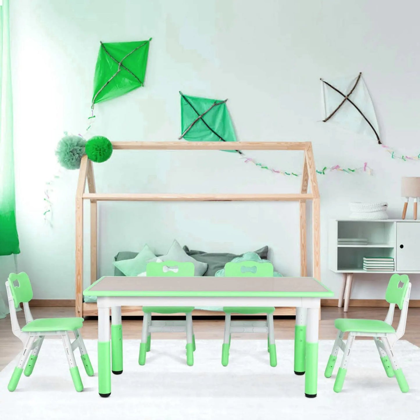 Kinderstoel – Kinderzetel – Eetstoel – Peuterstoel – Meegroeistoel – Verstelbare Hoogte – Duurzaam Kunststof Hout - Lichtgroen - QUORE