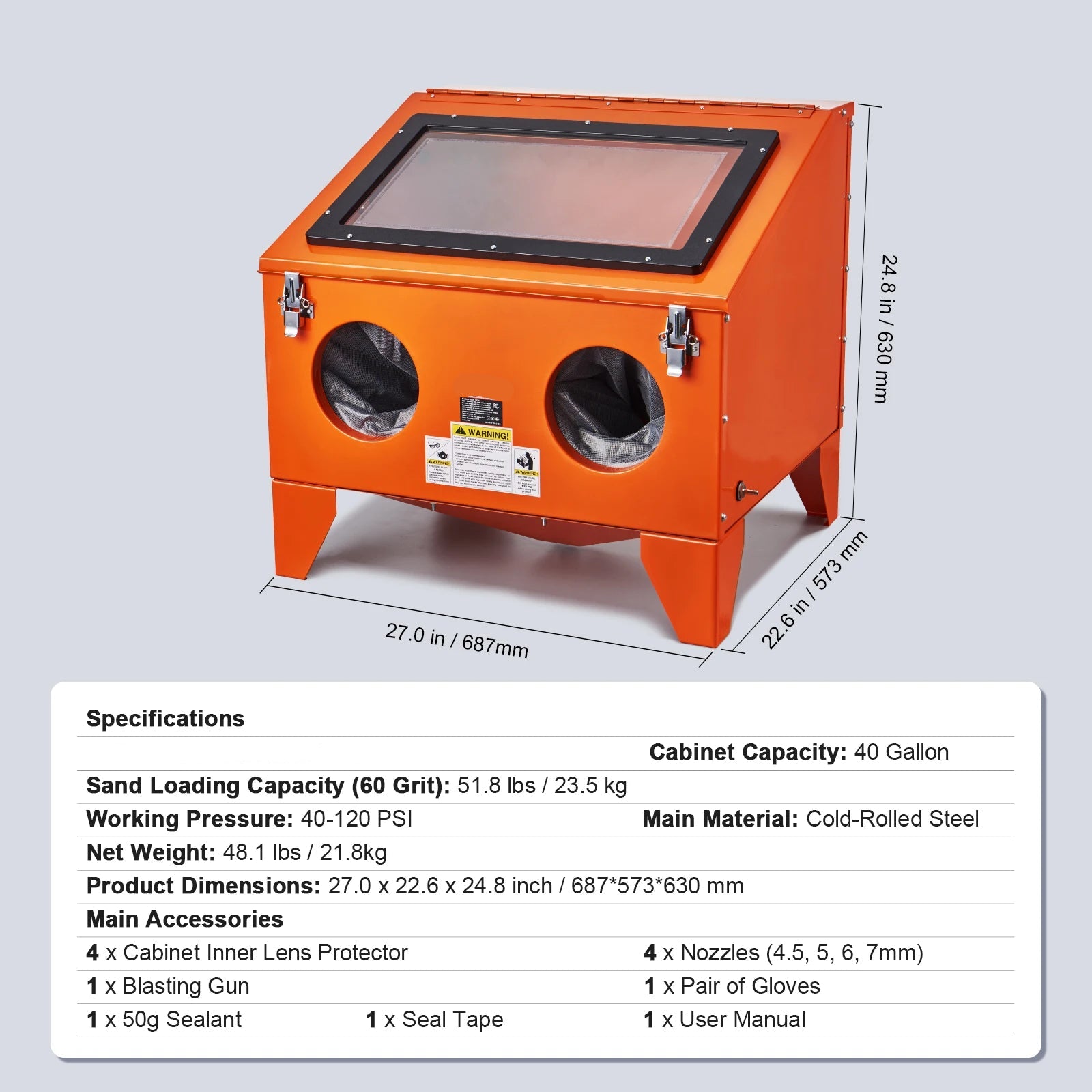 Sandstraalcabine – Zandstraalkast – Zandstraalcabine – Zandstraalinstallatie – Zandstraalwerkstation – 40 Gallon – Koudgewalst Staal - QUORE