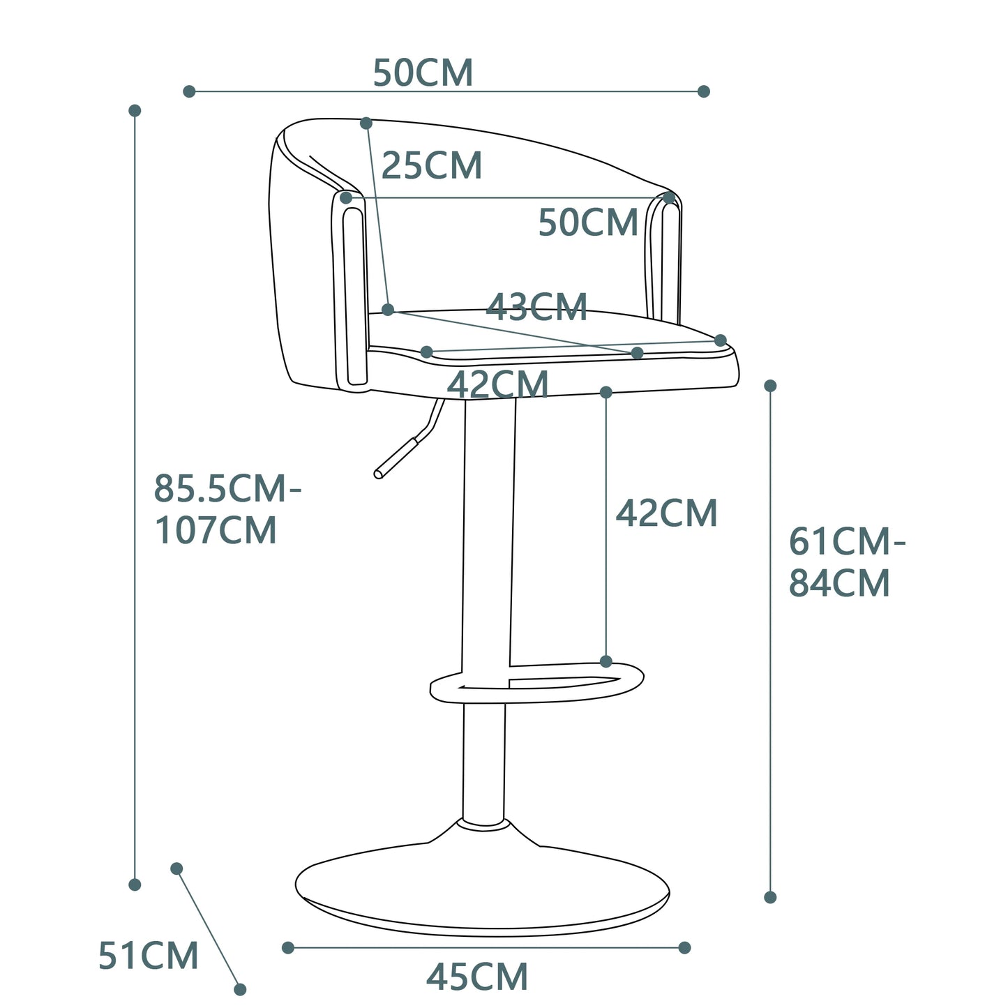 Barstoelen – Barkrukken – Stoelen Voor Bar – Keukenstoelen – Verstelbare Hoogte – Velvet Bekleding – Metalen Voet