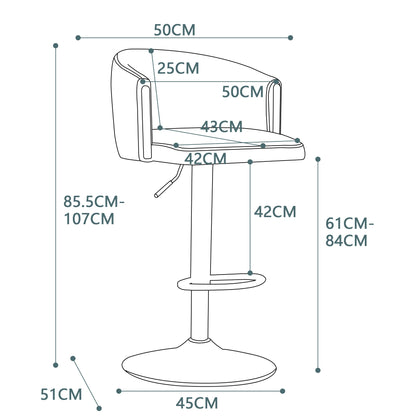 Barstoelen – Barkrukken – Stoelen Voor Bar – Keukenstoelen – Verstelbare Hoogte – Velvet Bekleding – Metalen Voet