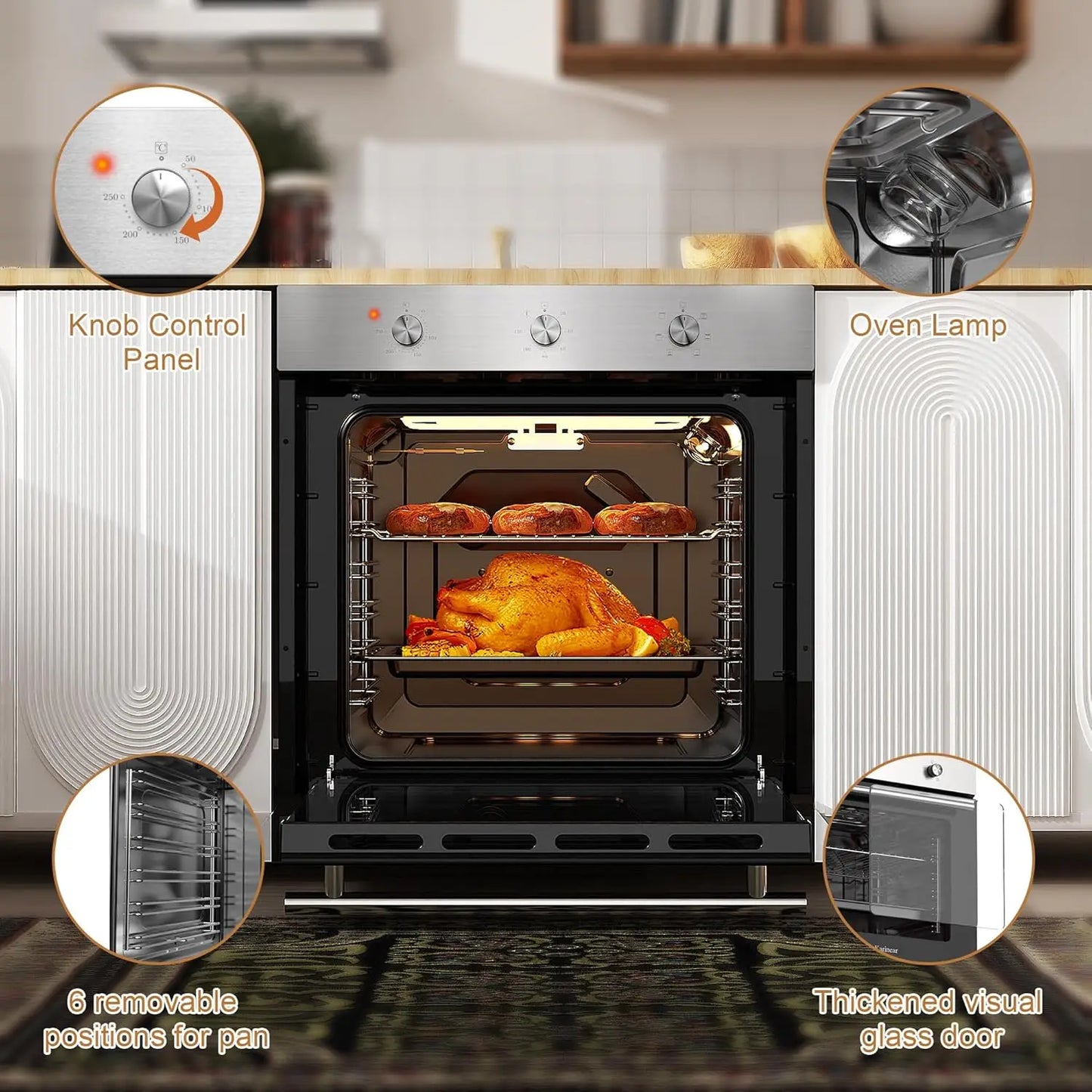 Elektrische Oven - Inbouw Oven - Vrijstaande Oven - Pizzaoven - Heteluchtoven - Oven - 2200W - 60L - Timer - Mechanische Bediening - 3 Draaiknoppen - Zilver