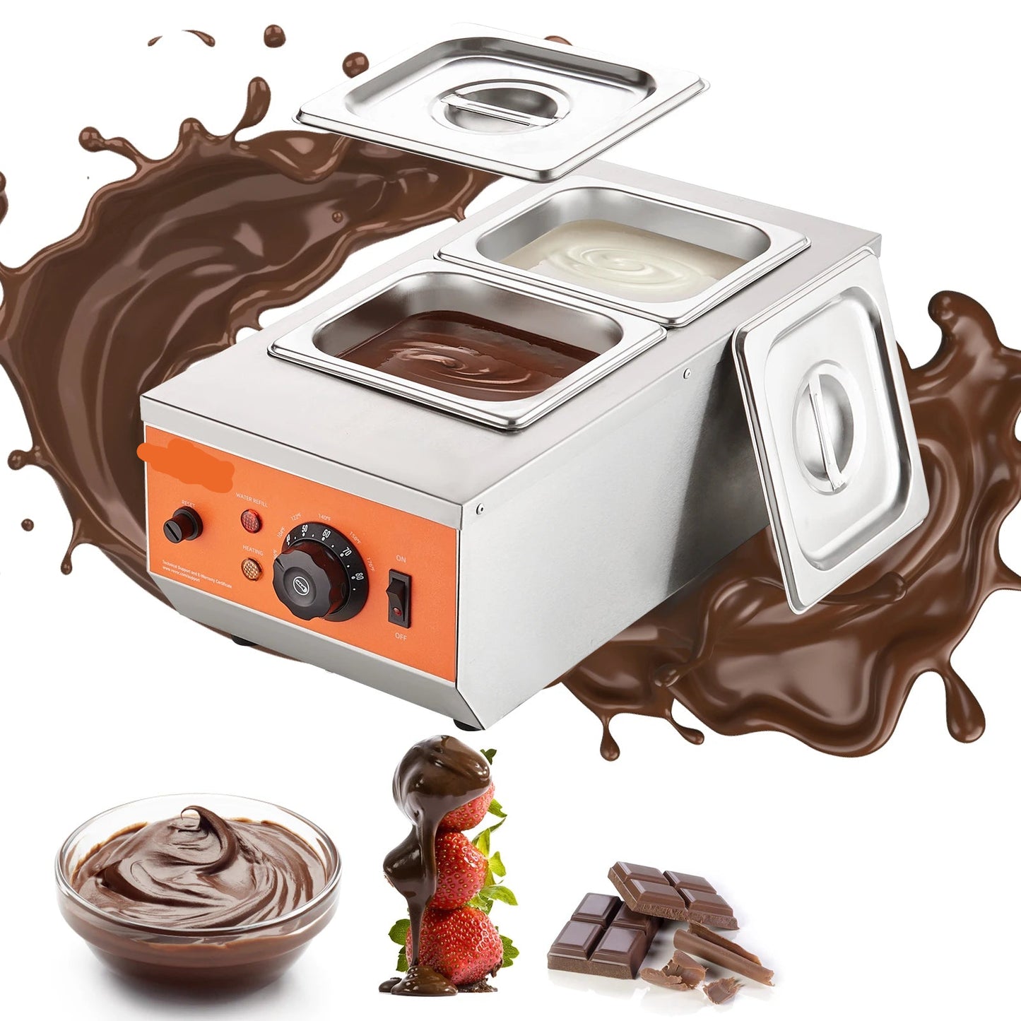 Chocolade Smelter - Chocolade Fondue - Smelt Chocolade - Chocoladesmeltkroes - Elektrische Chocoladesmelter - 2 Tanks - 17 lb - Chocolade Verwarmen & Tempereren