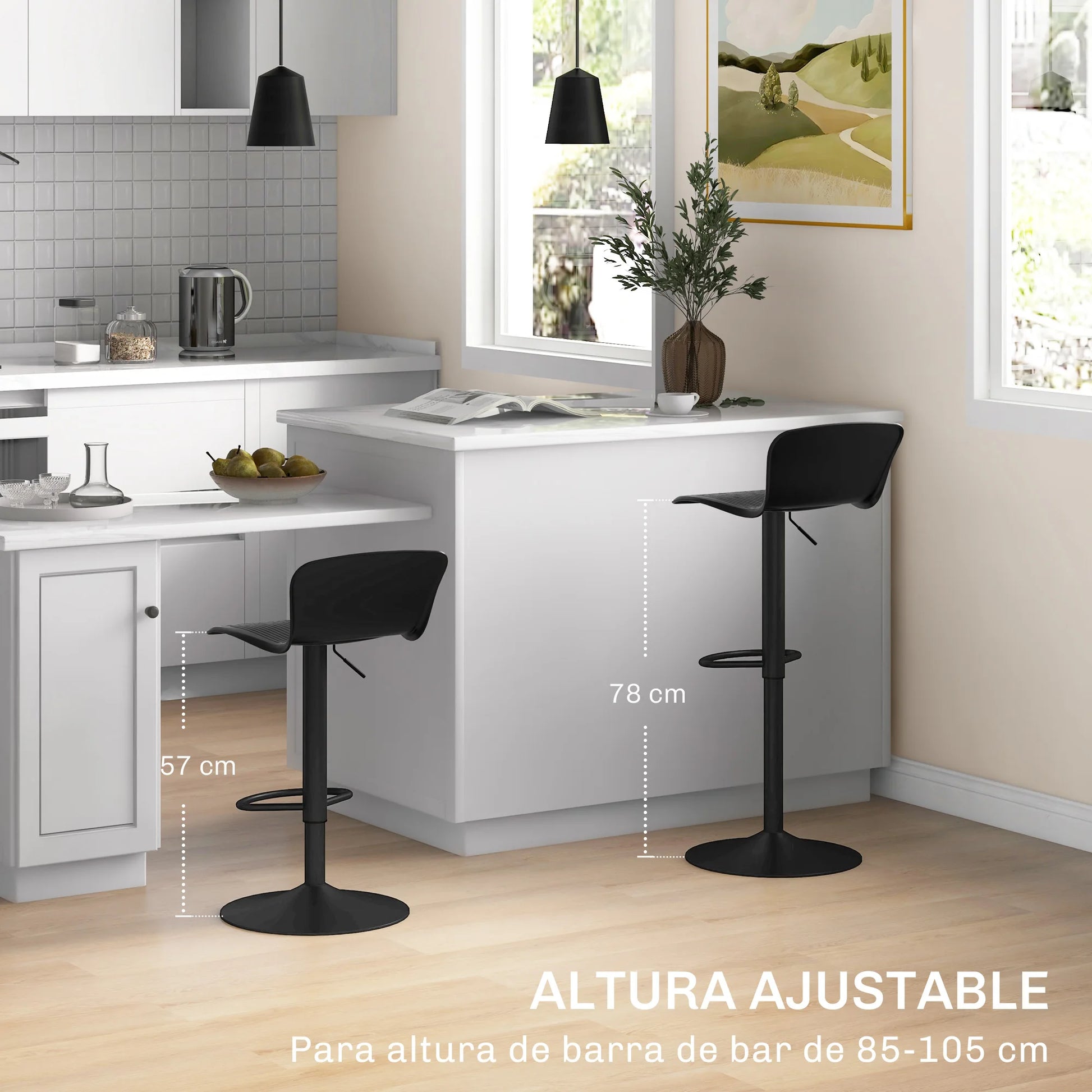 Barkrukken – Barkruk – Barstoel – Hoge Stoel – Keukenstoel – Zwart – Verstelbare Hoogte 57-78 cm – 360° Draaibare Zitting - QUORE