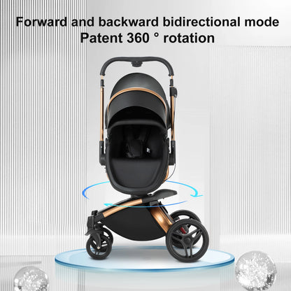 360° Baby Stroller 3 IN 1 Car Seat Stroller Combo Travel System Strollers High Landscape Leather Large Storage Stroller Infant
