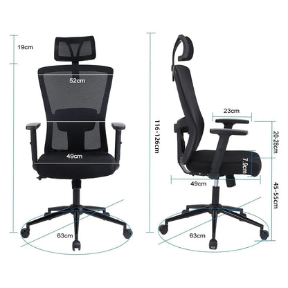 Bureaustoel – Ergonomische Stoel – Office Chair – Draaistoel – Bureau Stoel – Verstelbare Hoofdsteun – Verstelbare Armleuningen – Ademend Mesh – Hoogte Verstelbaar