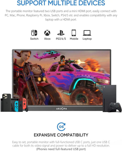 Draagbare Monitor – Extern Scherm – Gaming Monitor – Tweede Scherm – IPS Display – 16,1 Inch – 144Hz Verversingssnelheid – 100% sRGB Kleurweergave - QUORE