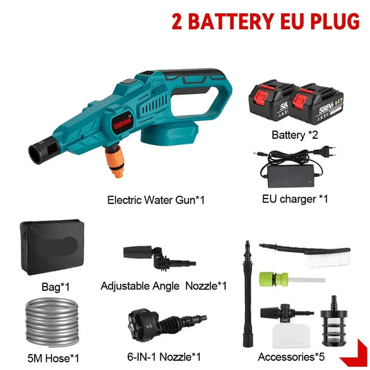 Hogedrukreiniger Accu - 200Bar - Hogedrukspuit - Draadloze 3500W - Krachtige Waspistool - met 6-in-1 Nozzle - Compatibel met 18V Accu - 2 Accu's met 1 Lader