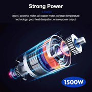 Elektrische - luchtblazer - en - Stofzuiger - Handblazer - 1500W - Volume - Schakelaar vast te zetten - Afneembare blaaspijp en stofzak - 3m lange kabel - Inclusief 2 batterijen - Handig! - QUORE