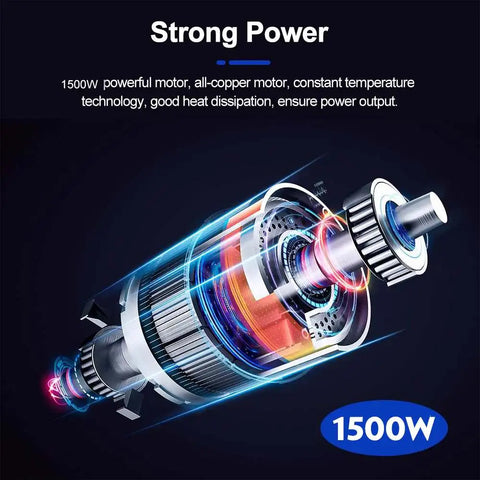 Elektrische - luchtblazer - en - Stofzuiger - Handblazer - 1500W - Volume - Schakelaar vast te zetten - Afneembare blaaspijp en stofzak - 3m lange kabel - Inclusief 2 batterijen - Handig! - QUORE