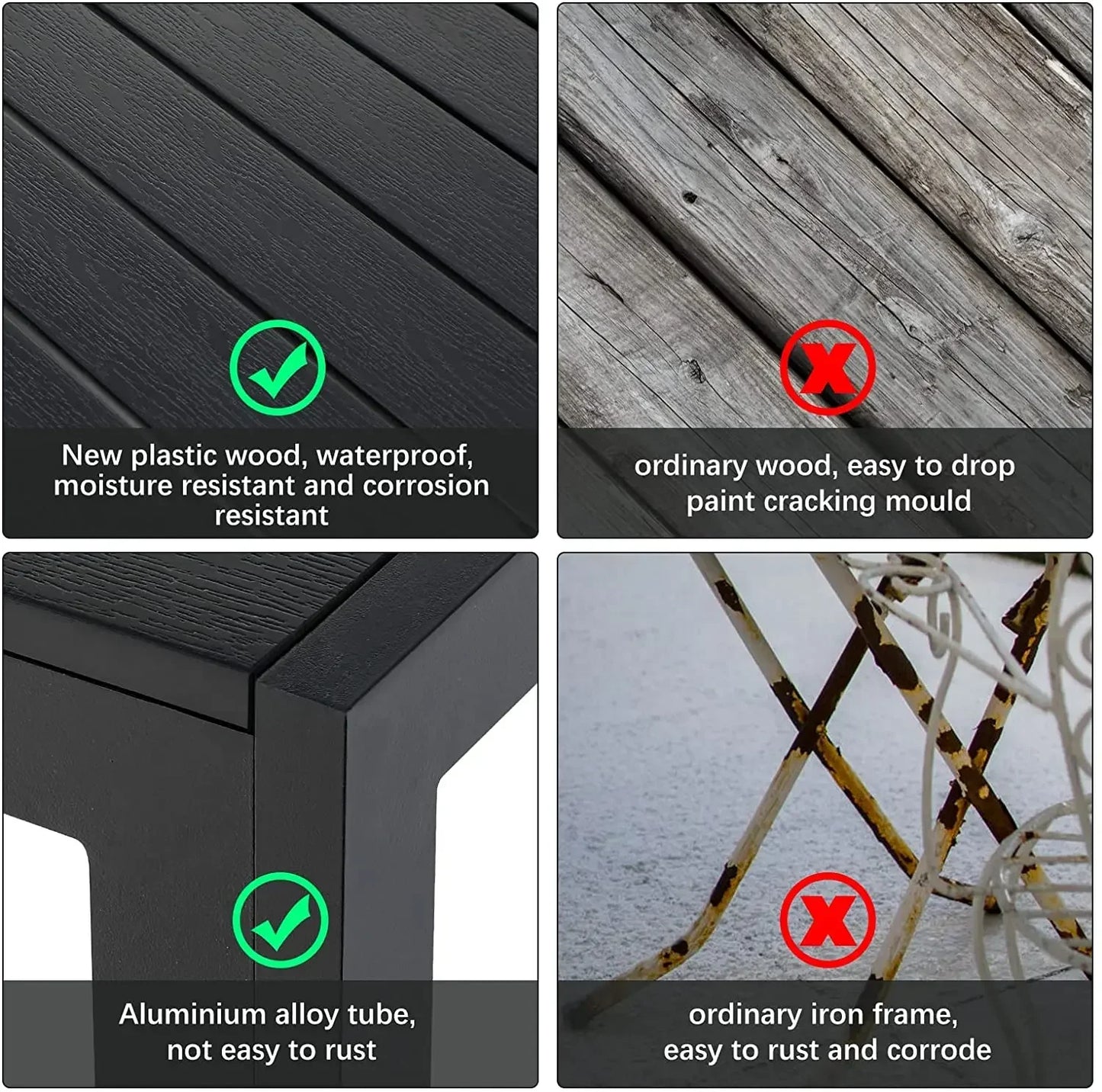 Tuintafel – Buitentafel – Terrastafel – Balkon tafel – Aluminium Tuinmeubel – Weerbestendig WPC Tafelblad – Lichtgewicht Aluminium Frame - 10 Borden Tafelblad