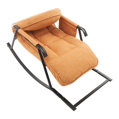 Schommelstoel – Relaxstoel – Fauteuil – Loungestoel – Voedingsstoel – Verstelbare Rugleuning – Tech Stof En Stalen Frame – Comfortabele Gevuld Zitvlak – Oranje - QUORE