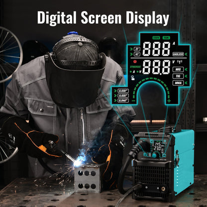 Elektrode Lasmachine - Lasmachine - Lasapparaat - Digitaal Inverterlassen - Draagbare - MIG - Lift TIG - Stick - Digitaal Display - 220V eenfasespanning - Blauw - QUORE