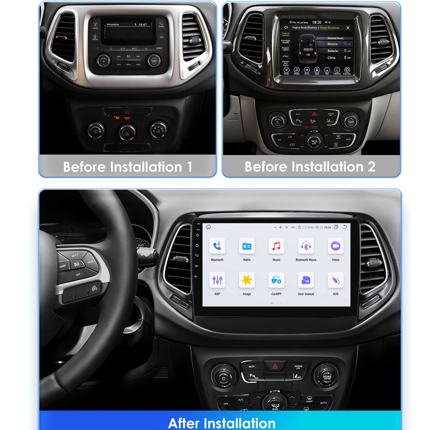 Android 14 Autoradio Jeep Compass – Multimedia Systeem – Navigatie – Carplay – Android Auto – 9 Inch Touchscreen – 4G Verbinding – Canbus Ondersteuning