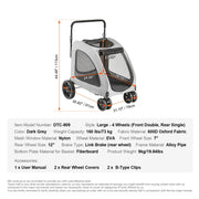Stroller - Dog Carriage - Dog Stroller - Foldable Dog Stroller - Dog Cart - 160 lbs - 4 Wheels - with Rotating Wheels - with Brakes and Height Adjustable - Medium Large Dogs - Gray