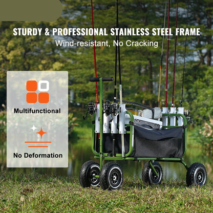Opvouwbare Strandviskar - Strandwagen - Bolderkar - Camping Trolley - Outdoor Aanhangwagen - 300lbs - Viskar - met 8 Hengelhouders - 11" Wielen - Vistent - voor Strand - Steiger & Camping
