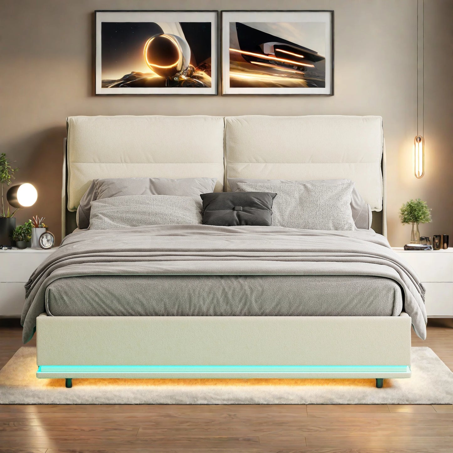 Rosahqnda Upholstery bed Double Bed bed Soft Back Headboard Youth bed Hydraulic bed with wood racks Without Mattress - QUORE