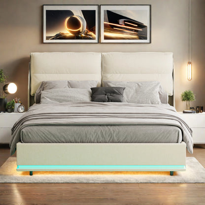 Tweepersoonsbed – Opbergbed – Slaapbank – Fluwelen Bed – Bed Met Opbergruimte – 160x200 cm – Hydraulisch Opbergsysteem – Verstelbare LED-lichtstrip