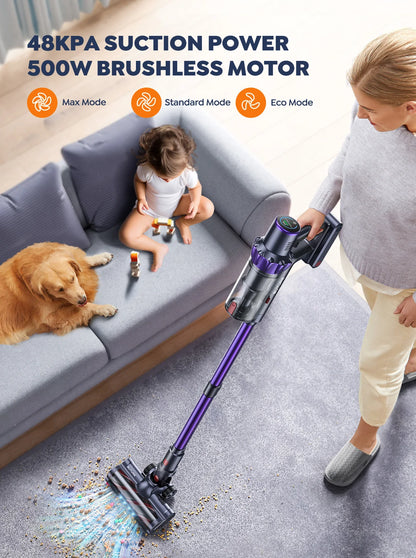 Steelstofzuiger - Vacuum Cleaner - Draadloze Stofzuiger- Kruimeldief Snoerloos - 500W - 48KPa - Handstofzuiger - 1.5L Stofreservoir - Automatische Zuigkracht Aanpassing -  Ideaal voor Huisdierharen, Tapijt en Harde Vloeren - QUORE
