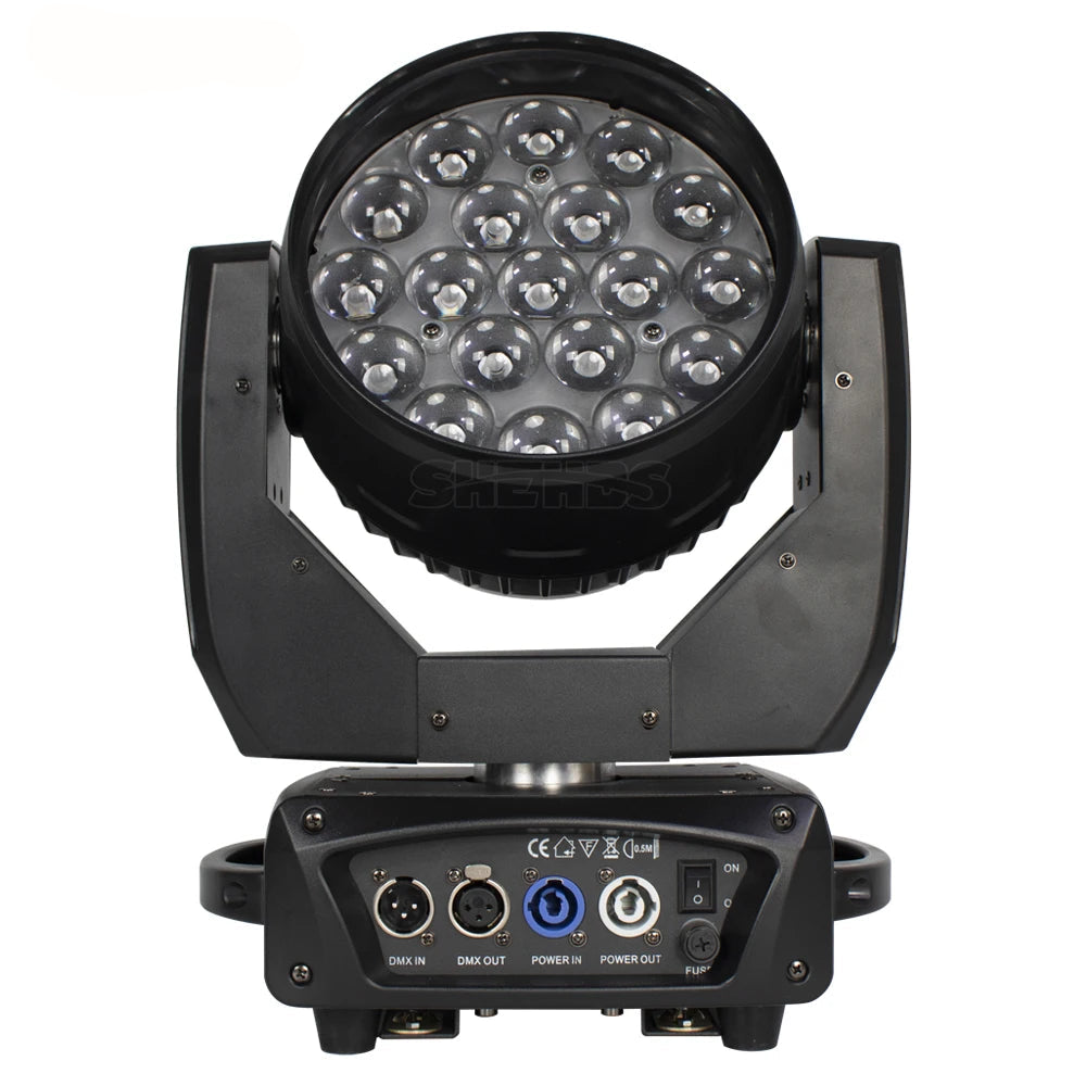 LED Wash Moving Head – LED Beam Verlichting – Stage Licht – DJ Licht – Disco Lamp – 2pcs EU Plug – 19x15W RGBW LEDs – Zoomfunctie 10°-60° - QUORE