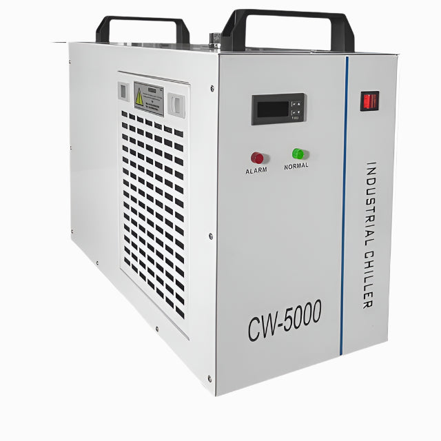 Industriële Waterkoeler - Chiller Industriële - 220V - Luchtgekoeld - 6L Capaciteit – 10L/min – Voor CO₂ Laserbuizen tot 130W - 580×290×470mm - voor Lasergraveermachine Koeling - Waterchiller met Alarmfunctie - Wit - QUORE