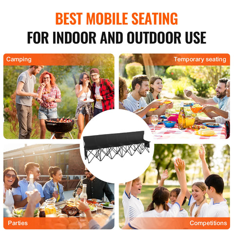 Vouwstoel - Zwart - Campingstoel - Festival - Picknick - Strandstoel - Folding Chair - Klapstoel - Outdoor - Waterdicht - 8 Seats Opvouwbare Zijlijnbank - Bankstoel met Tas & Rugleuning - Team Sport Zijlijnbank
