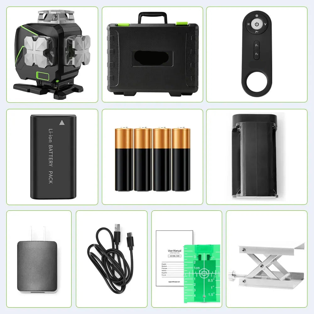 Laserwaterpas – Kruislijnlaser – Lijnlaser – Zelfnivellerend – Bluetooth Bediening – 16 Groene Lijnen – IP54 Waterdicht - Alleen Laserwaterpas