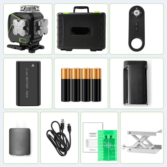 Laserwaterpas – Kruislijnlaser – Lijnlaser – Zelfnivellerend – Bluetooth Bediening – 16 Groene Lijnen – IP54 Waterdicht - Alleen Laserwaterpas