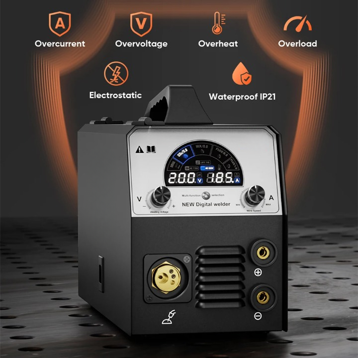4 in 1 - Gas MIG Lasmachine - Lasmachine - Lasapparaat - Digitaal Inverterlassen - Draagbare MIG-lasser - Multi-proces - MIG - Lift TIG - Stick - 47 x 29 x 35 cm - Zwart