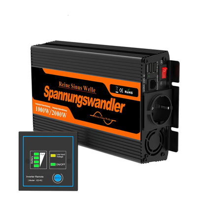 Omvormer – Stroomomvormer – Inverter – DC/AC Converter – 12V - 1000W Continu Vermogen – Pure Sinusgolf Output - QUORE