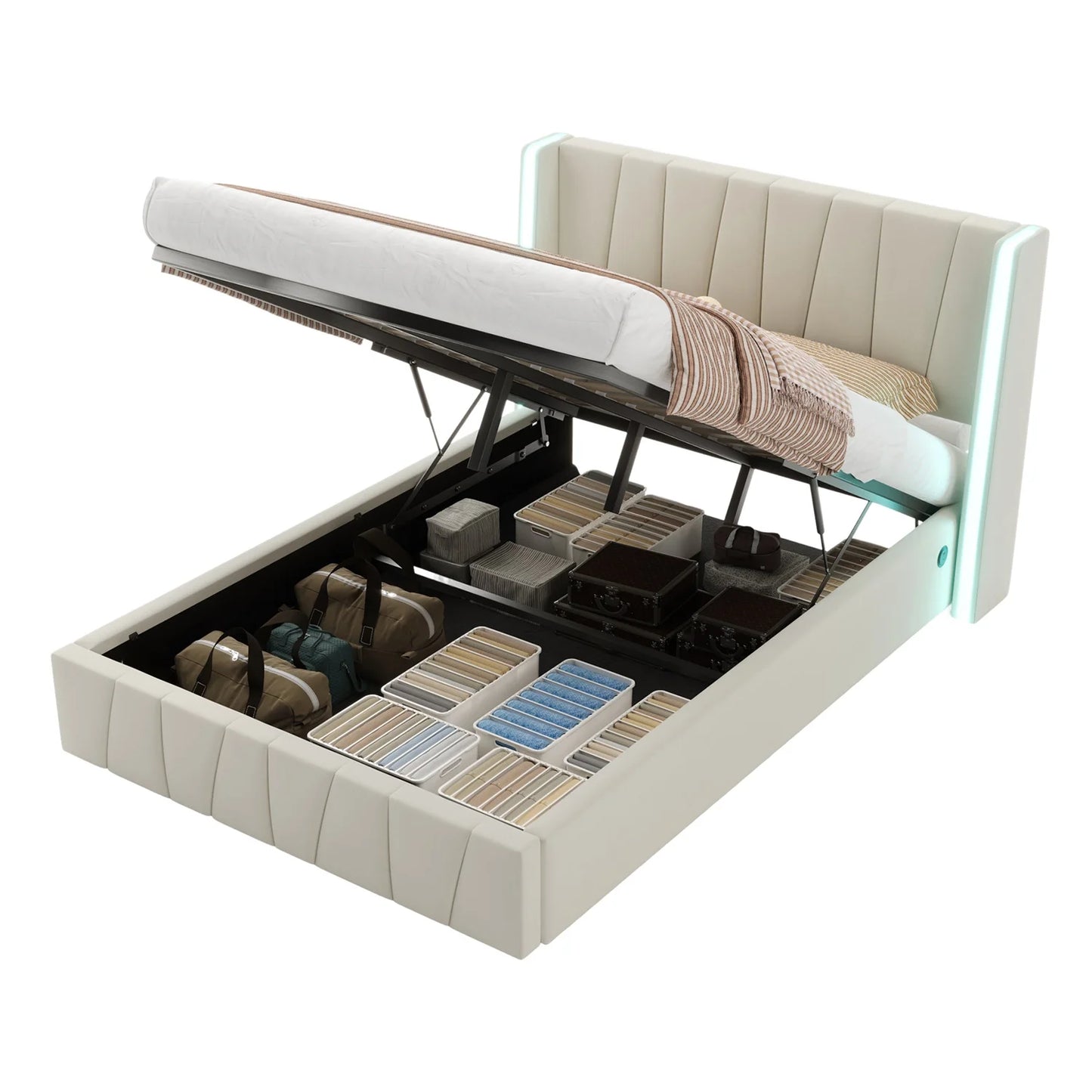 Bedframe – Bed – Opbergbed – Slaapkamermeubel – Modern Bed – Fluwelen Bekleding – Hydraulisch Opbergsysteem