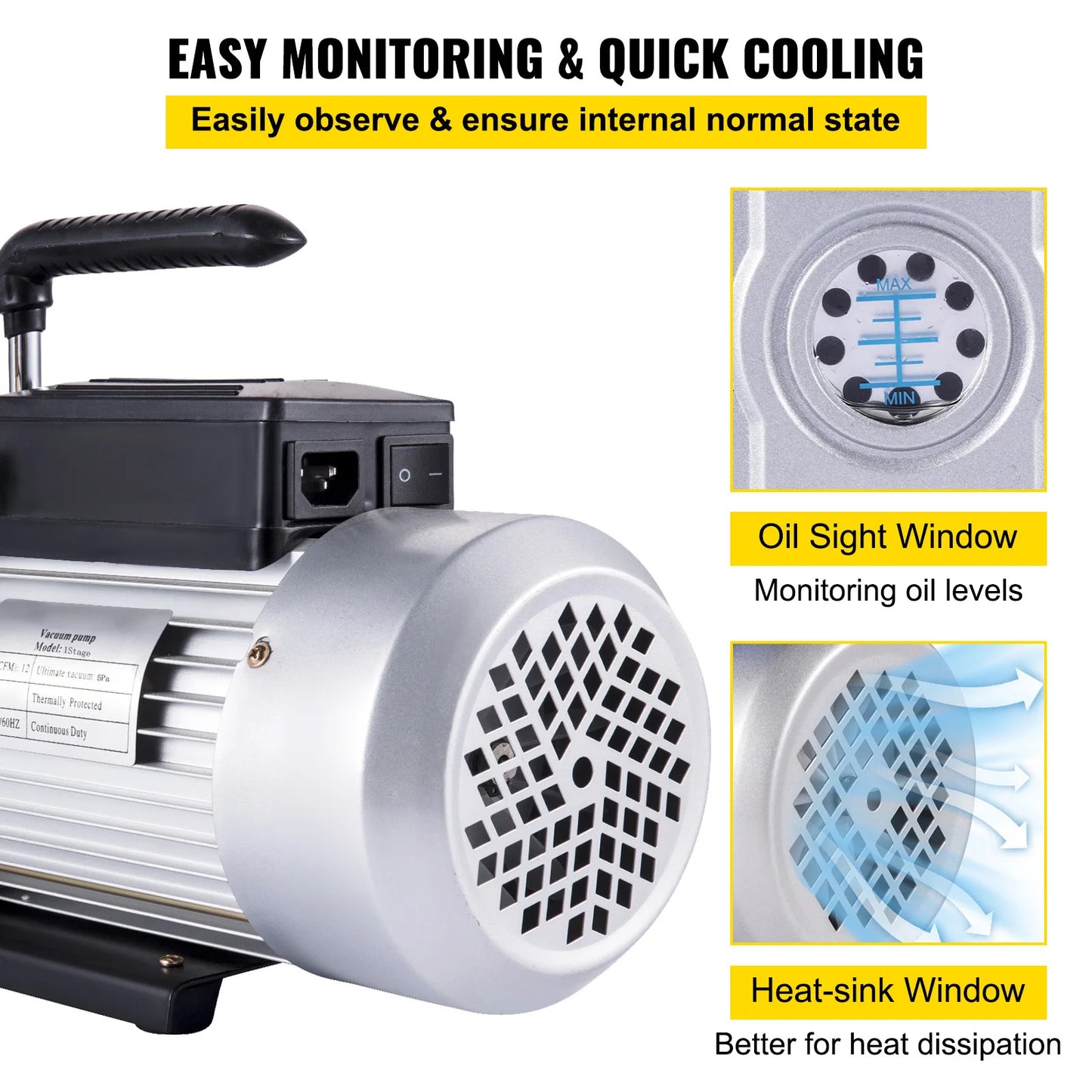 SucceBuy Vacuum pump 12CFM 1HP One Stage Air Conditioning Vacuum Pump Vacuum Refrigerant HVAC Air Tool for Vacuum Evacuation Use