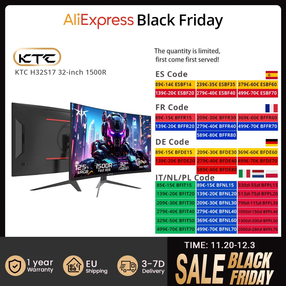 Gaming Monitor – Gamerscherm – Curved Monitor – 32 Inch Scherm – QHD Beeldscherm – 180Hz Verversing – 1ms Reactietijd - QUORE