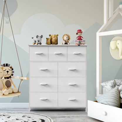 Ladekast - Ladenkastje - met 9 Stoffen Laden – Ruime Dressoir Kast - Stabiele Opbergkast - Compact en Ruimtebesparend - voor Slaapkamer en Kleding - Wit