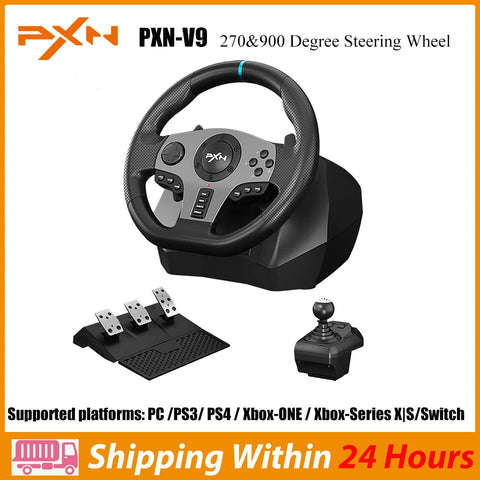 Gaming Steering Wheel PXN V9 Volante PC Gaming Racing Wheel for PC Windows 7/8/10/11/PS4/PS3/Switch/Xbox One/Xbox Series X/S - QUORE