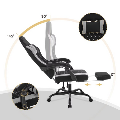 Gaming Stoel - Massage Gaming Stoel - Bureaustoel - Swivel Stoel - met Voetsteun - Hoofdsteun - Verstelbare - Rugleuning - Lendenkussen - Ergonomische - Draaibare - 70 x 70 x 127 cm - Zwart & Grijs