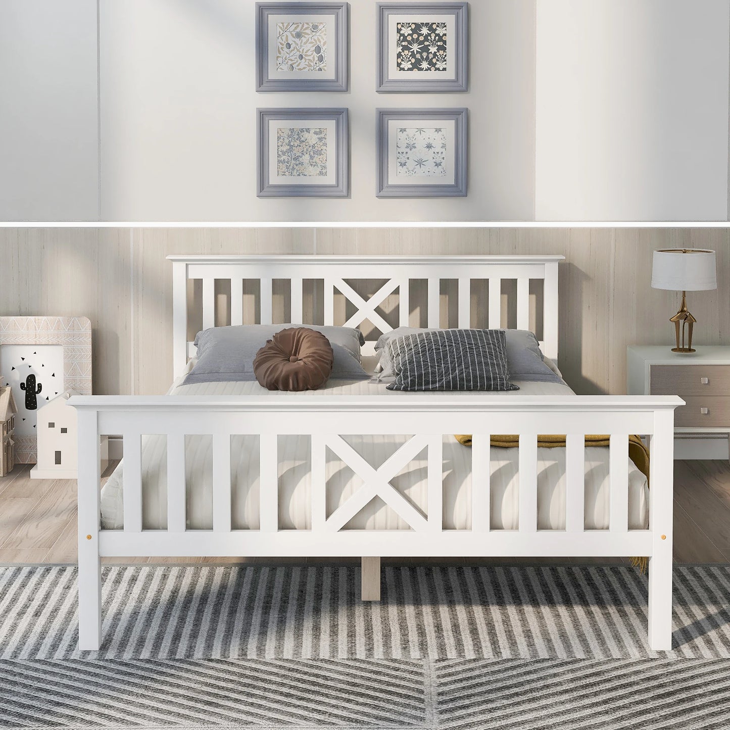 Tweepersoonsbed – Bedframe – Houten Bed – Massief Houten Bed – Slaapbed – 140x200 cm – Massief Dennehout – Lattenbodem Met Hoofdbord