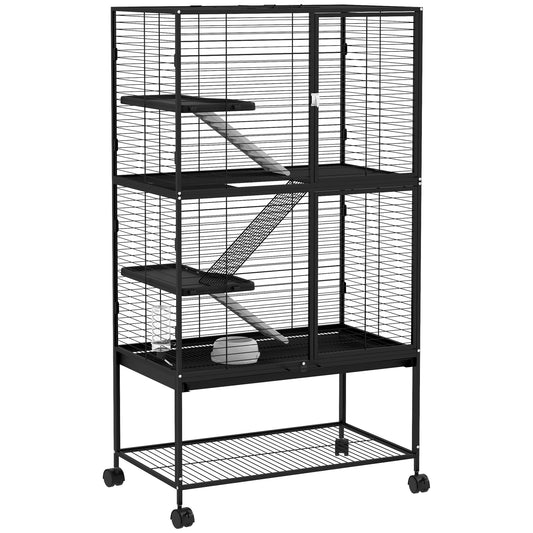 Dierenkooi voor Kleine Huisdieren – Fretkooi – Chinchillakooi – Kooi met Meerdere Niveaus – Kleine Dieren Kooi – Ruim Ontwerp 78x45,5x136 cm – Stevige Stalen Constructie - QUORE