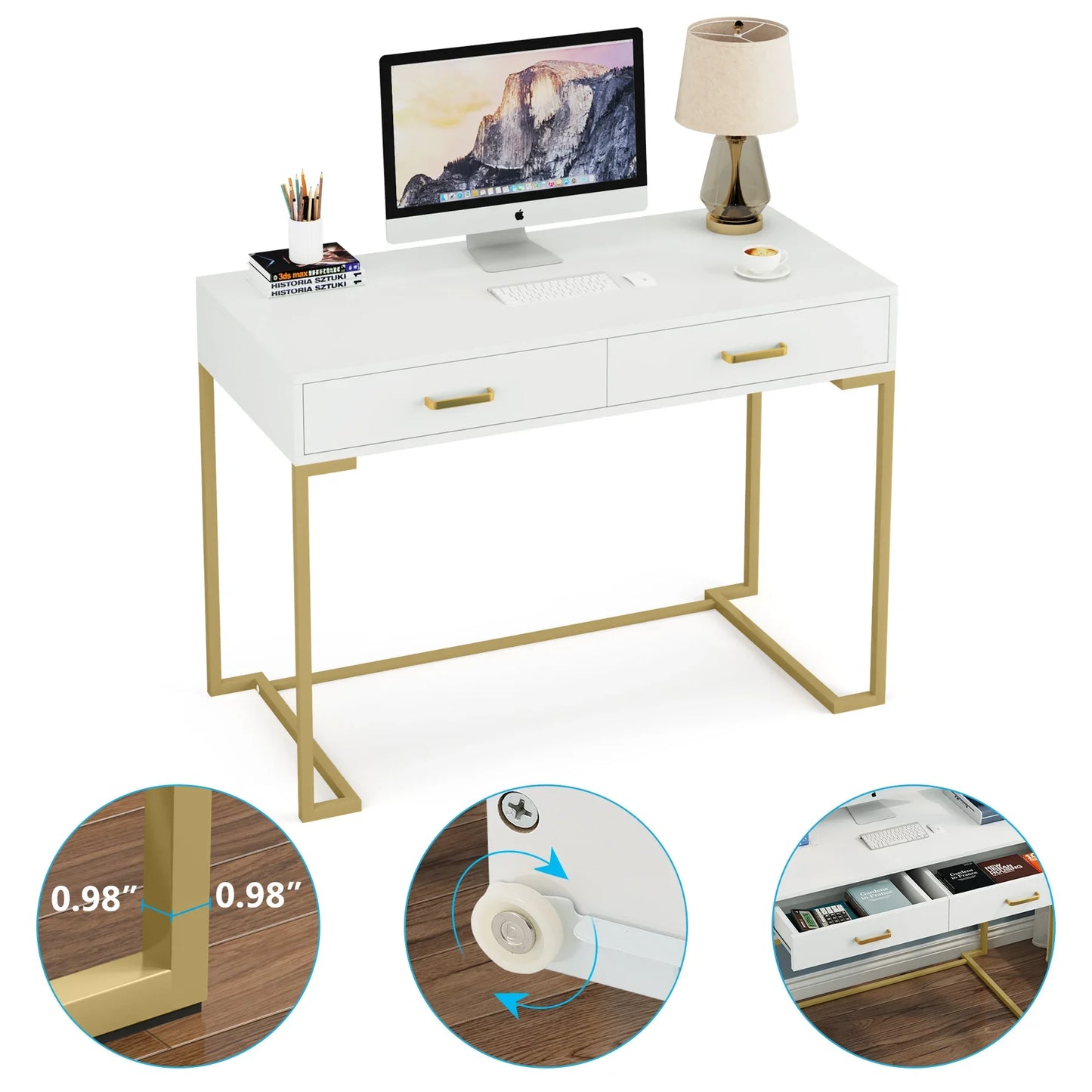 Bureau – Compact Bureau – Schrijftafel – Werkplek – Laptoptafel – 2 Lades – MDF Tafelblad