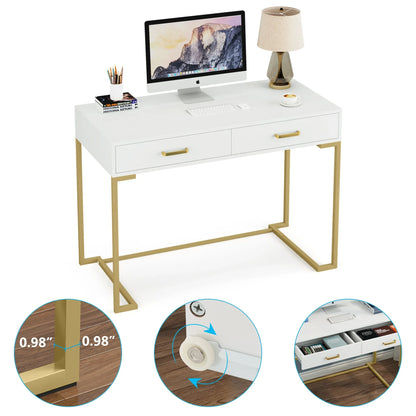 Bureau – Compact Bureau – Schrijftafel – Werkplek – Laptoptafel – 2 Lades – MDF Tafelblad