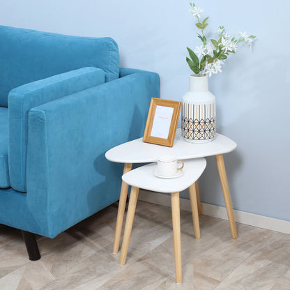 Homcom - Bijzettafel - Salontafel - Set van 2 - Witte Look Bijzettafel - Woonkamer - Tafel - Houten Poten - 59,5x39,5x45 cm