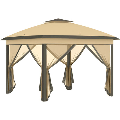 Paviljoen - Tuinpaviljoen - Partytent - Tuintent - Pop-up Kliksysteem - Stabiel - Vouwtent - met Mesh Cover - Draagtas - Opvouwbaar - Waterdicht - Winterbestendig - 50+UV-Bescherming - voor Tuin - Buiten - Achtertuin - 330 x 330 x 288 cm - Beige - QUORE