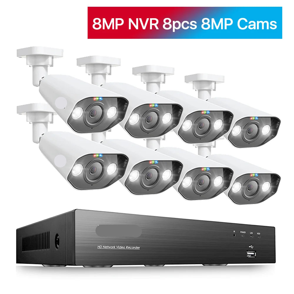 4K Beveiligingssysteem – IP Camera Systeem – Ultra HD Beveiliging – Nachtzicht Camera – PoE Installatie - 8 Stuks 8MP Camera – Ingebouwde HDD: 2T