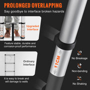 Vevor - Stepladder - Telescopic Ladder - Aluminum - One Button Retractable Extension - 375 LBS - 12.5 ft - Capacity - Non-Slip - Silver