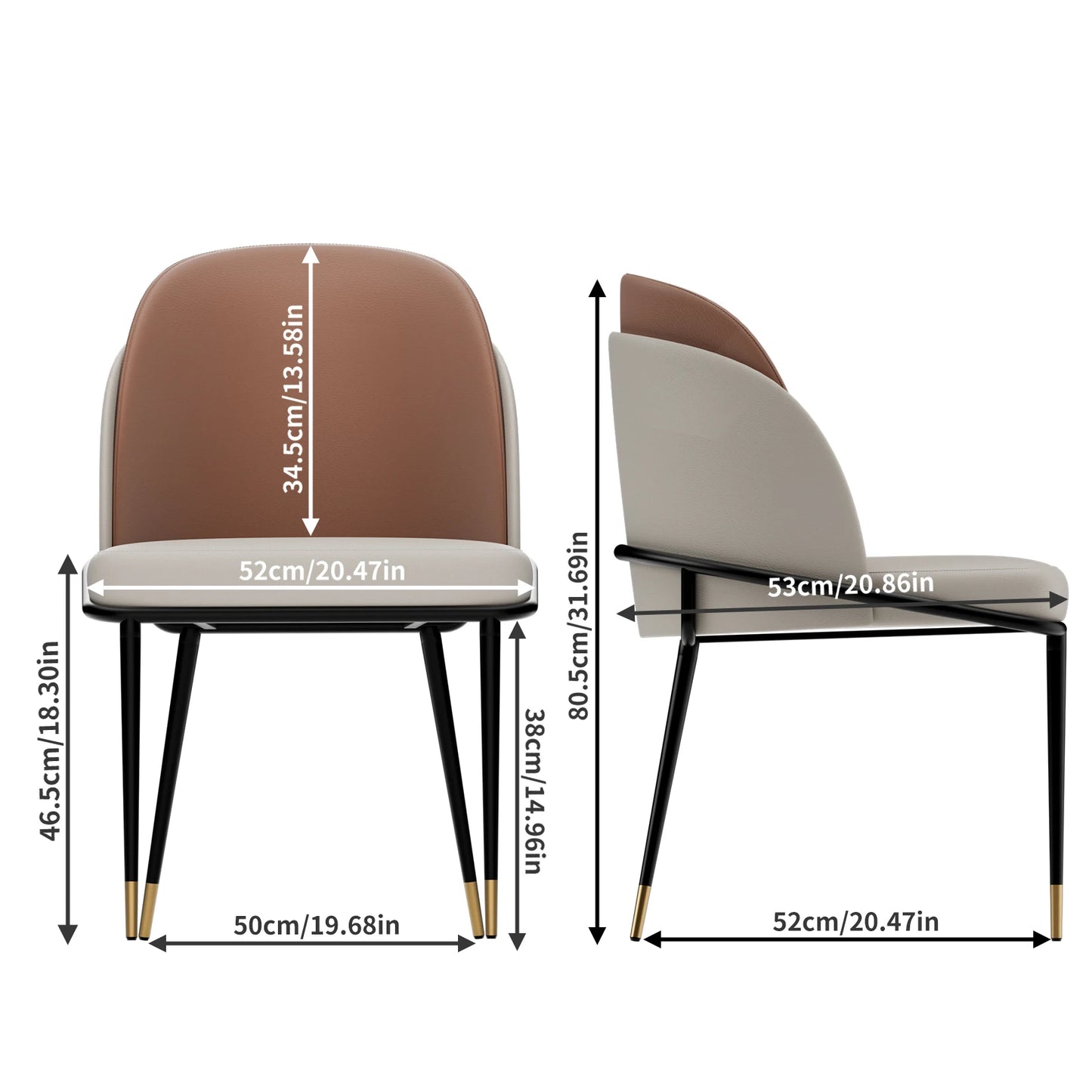 Eetkamerstoelen – Stoelen – Dining Chairs – Comfortabele Stoelen – Microvezel PU-Leder – Massief Eucalyptus Hout – 150 Kg Draagkracht - Set van 2 - Bruin - QUORE