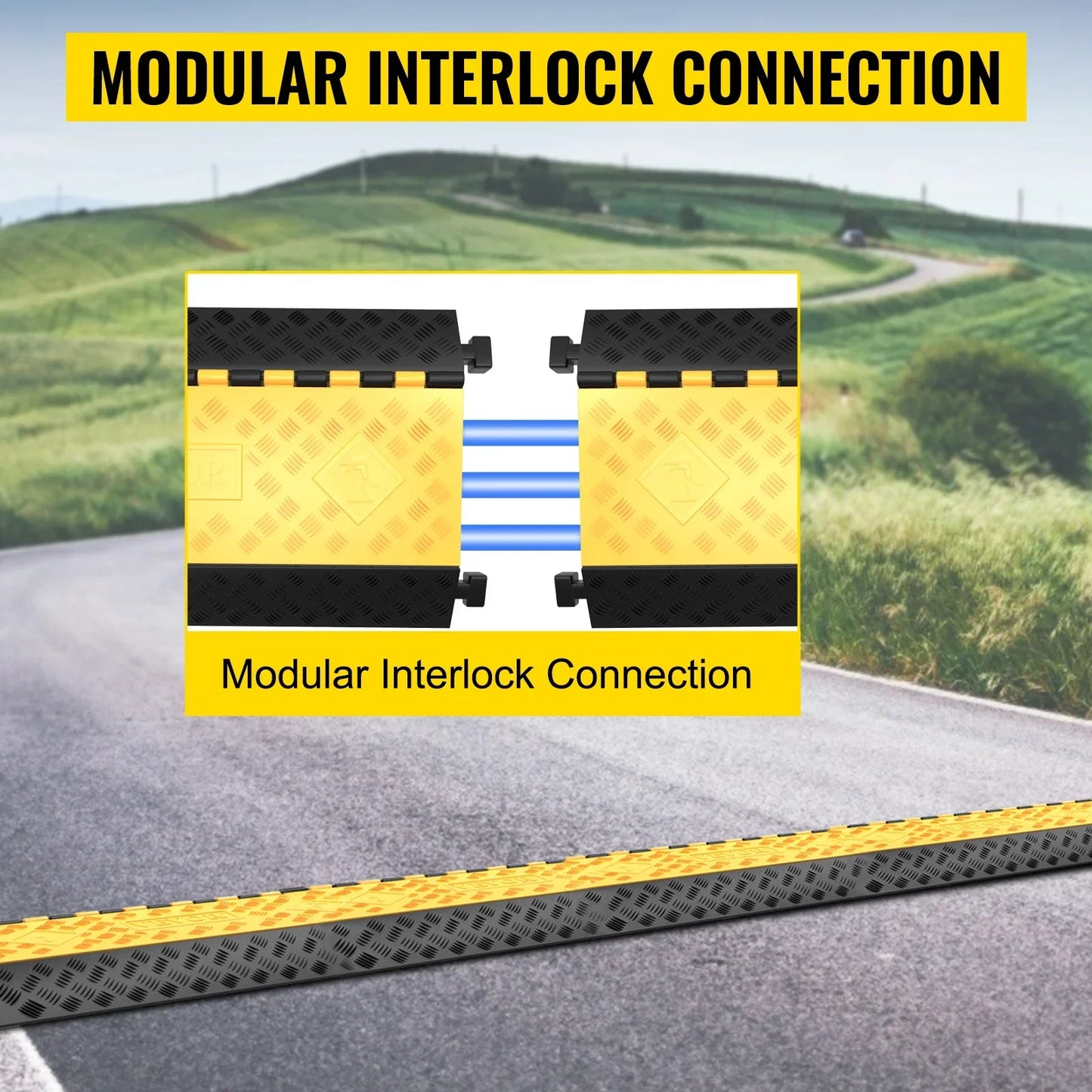 Cable Protector Driveway - Cable Protector Driveway - Cable Protector - Cable Protector Threshold - Cable Protector - Cable Cover - Cable Mat - 1 verpakking van 3-kanaals rubberen kabelbeschermers - Zwart Geel